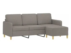 Sofá de 3 plazas con taburete de tela gris taupe 180 cm