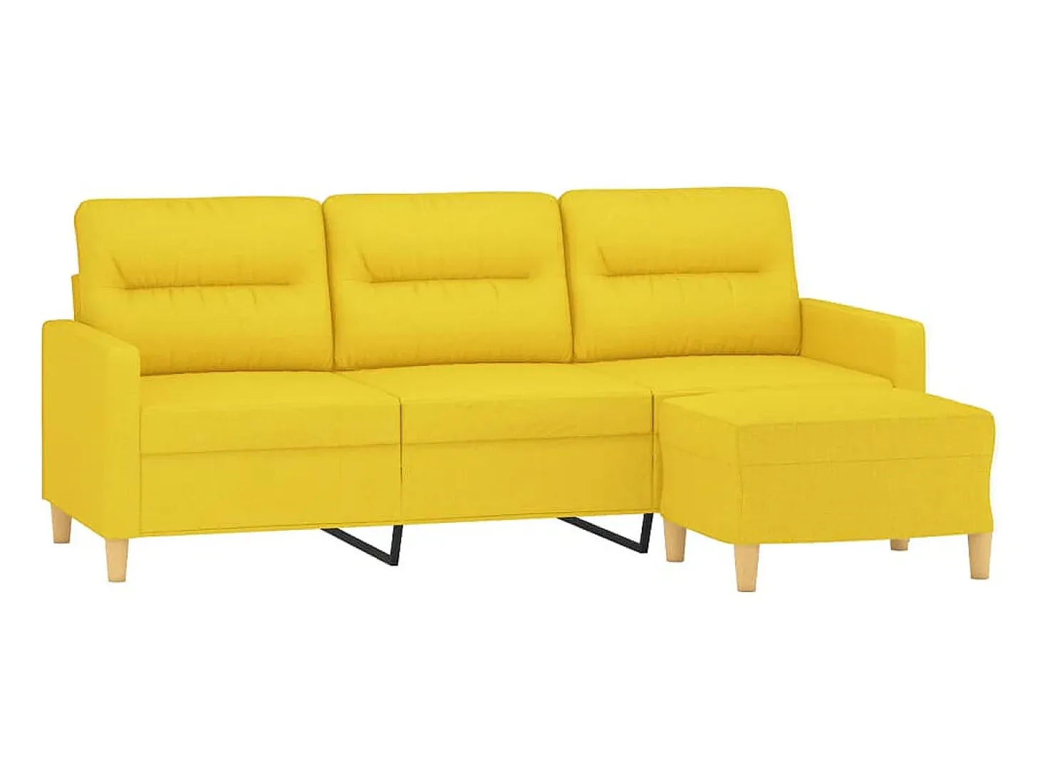 Sofá de 3 plazas con taburete de tela amarillo claro 180 cm