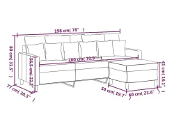 Sofá de 3 plazas con taburete de terciopelo marrón 180 cm