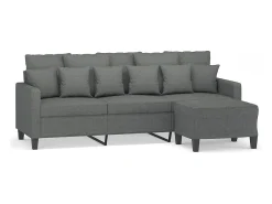 Sofá de 3 plazas con taburete de tela gris oscuro 180 cm