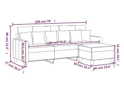 Sofá de 3 plazas con taburete de tela gris oscuro 180 cm