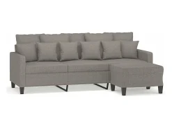 Sofá de 3 plazas con taburete de tela gris taupe 180 cm