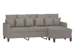 Sofá de 3 plazas con taburete de tela gris taupe 180 cm