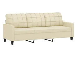 Sofá de 3 plazas con taburete cuero sintético crema 180 cm