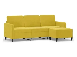 Sofá de 3 plazas con taburete terciopelo amarillo 180 cm