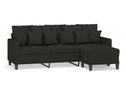 Sofá de 3 plazas con taburete de tela negro 180 cm