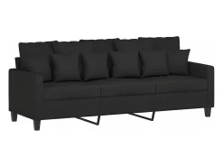 Sofá de 3 plazas con taburete de tela negro 180 cm