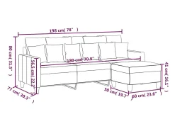 Sofá de 3 plazas con taburete de tela negro 180 cm