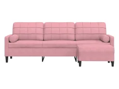 Sofá de 3 plazas con taburete de terciopelo rosa 210 cm