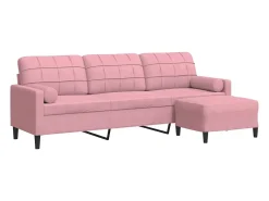 Sofá de 3 plazas con taburete de terciopelo rosa 210 cm