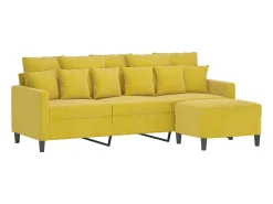 Sofá de 3 plazas con taburete terciopelo amarillo 180 cm
