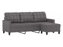 Sofá de 3 plazas con taburete cuero sintético gris 180 cm
