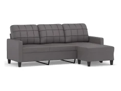 Sofá de 3 plazas con taburete cuero sintético gris 180 cm