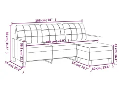 Sofá de 3 plazas con taburete cuero sintético gris 180 cm