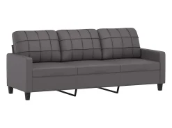 Sofá de 3 plazas con taburete cuero sintético gris 180 cm