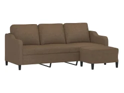 Sofá de 3 plazas con taburete de tela marrón 180 cm