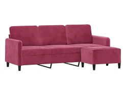 Sofá de 3 plazas con taburete de terciopelo rojo tinto 180 cm