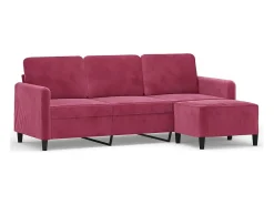 Sofá de 3 plazas con taburete de terciopelo rojo tinto 180 cm