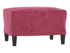 Sofá de 3 plazas con taburete de terciopelo rojo tinto 180 cm