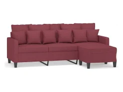 Sofá de 3 plazas con taburete de tela rojo tinto 180 cm