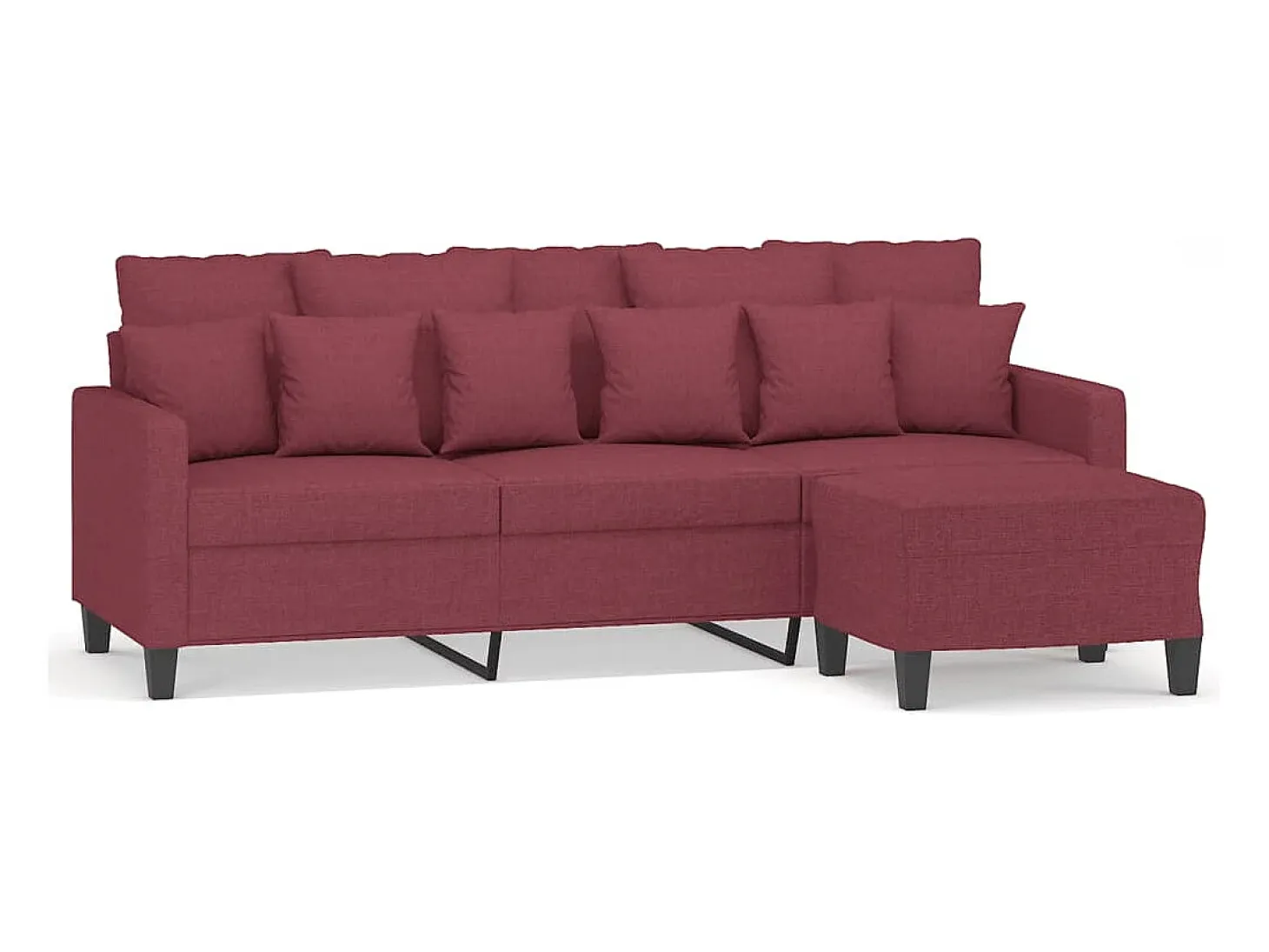 Sofá de 3 plazas con taburete de tela rojo tinto 180 cm