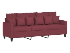 Sofá de 3 plazas con taburete de tela rojo tinto 180 cm