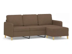 Sofá de 3 plazas con taburete de tela marrón 180 cm