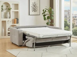 Sofá de 3 plazas convertible en chenilla gris claro colchón 12 cm ISISTIA