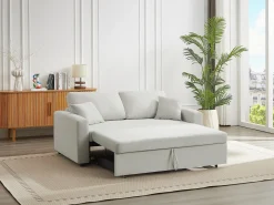 Sofá de 3 plazas convertible de tela color beige INIZOR