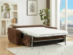 Sofá de 3 plazas convertible en chenilla marrón colchón 12 cm ECORIA