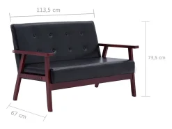Sofá de 2 plazas cuero sintético negro