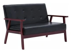 Sofá de 2 plazas cuero sintético negro PWFG32058