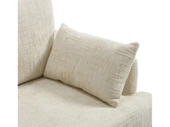Sofá de 2 plazas de chenilla beige - Sofá recto con almacenaje e iluminación LED - Puerto de carga USB y patas de madera