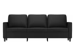 Sofá de 3 plazas de cuero sintético negro 180 cm