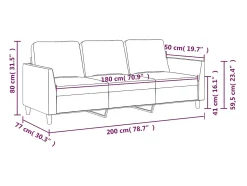 Sofá de 3 plazas de cuero sintético negro 180 cm