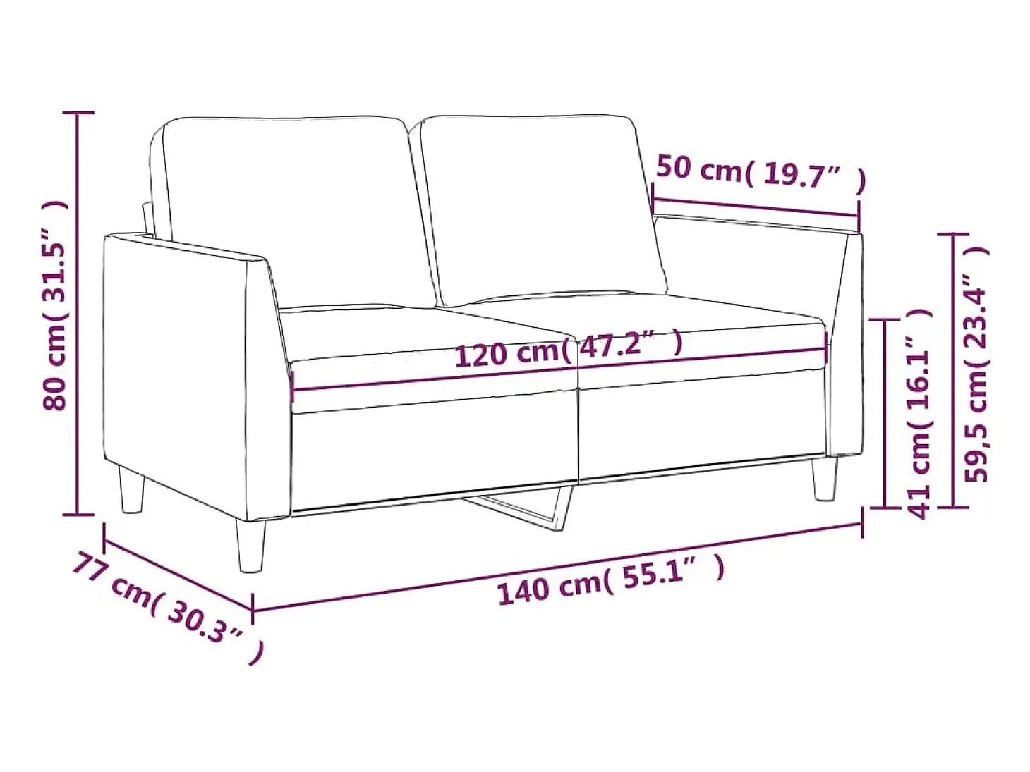 Sofá de 2 plazas de cuero sintético rojo vino 120 cm