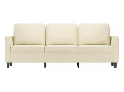 Sofá de 3 plazas de cuero sintético color crema 180 cm