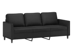 Sofá de 3 plazas de cuero sintético negro 180 cm
