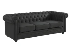 Sofá de 3 plazas de piel de búfalo negro CHESTERFIELD