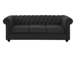 Sofá de 3 plazas de piel de búfalo negro CHESTERFIELD