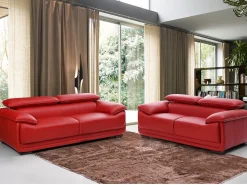 Sofá de 2 plazas de piel de becerro - Rojo - MACELO