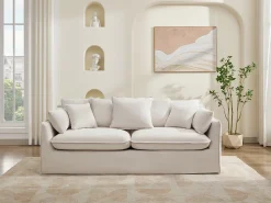 Sofá de 3 plazas de tela beige con cojines adicionales CABORNI