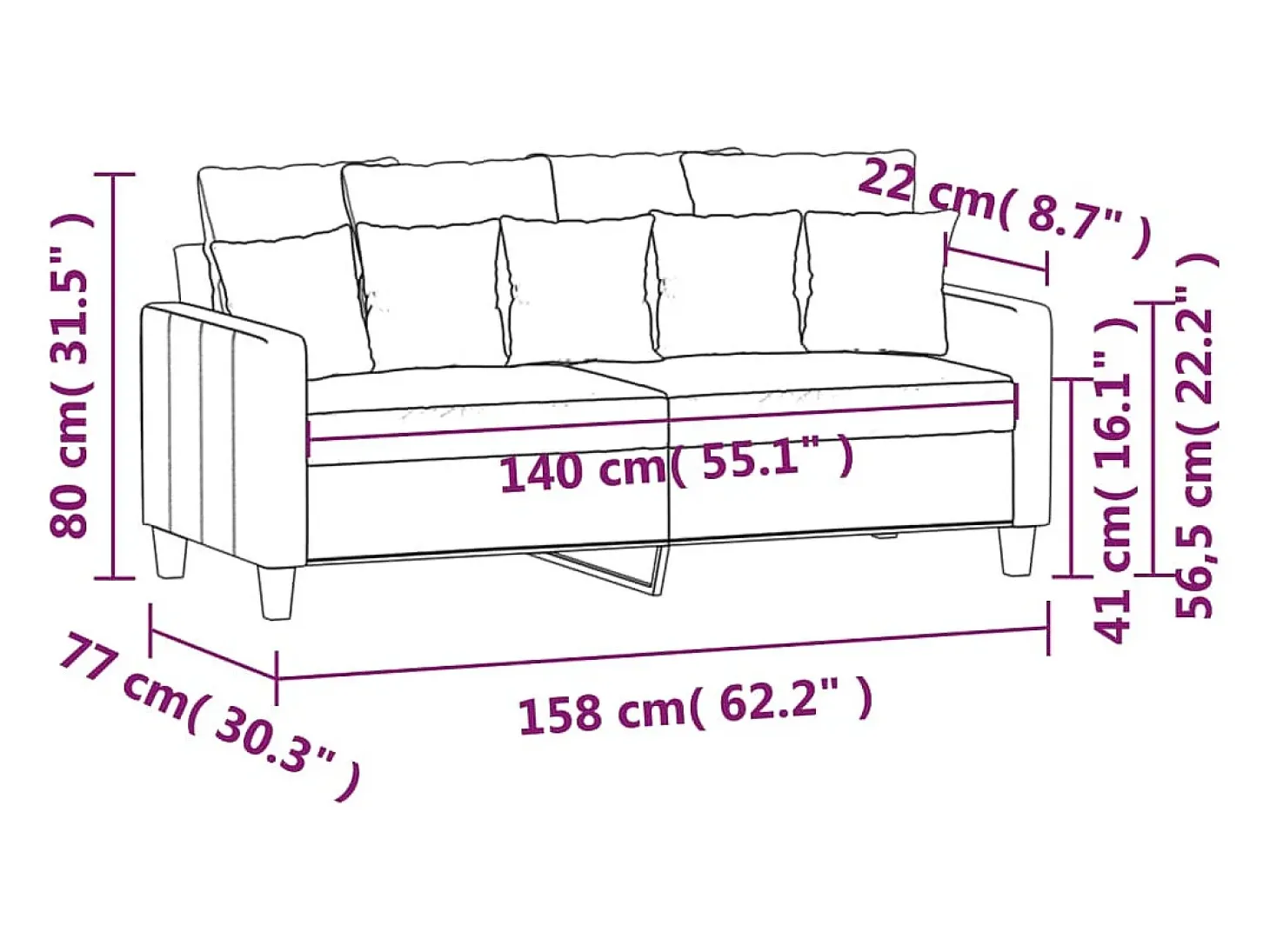 Sofá de 2 plazas de tela color crema 140 cm
