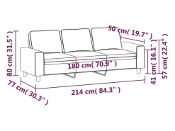 Sofá de 3 plazas de tela crema 180 cm