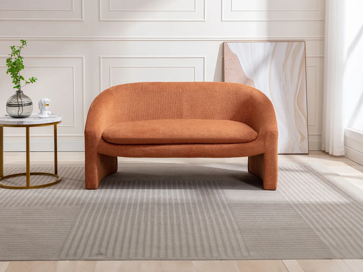Sofá de 2 plazas de tela de color terracota estilo diseño OSSANA