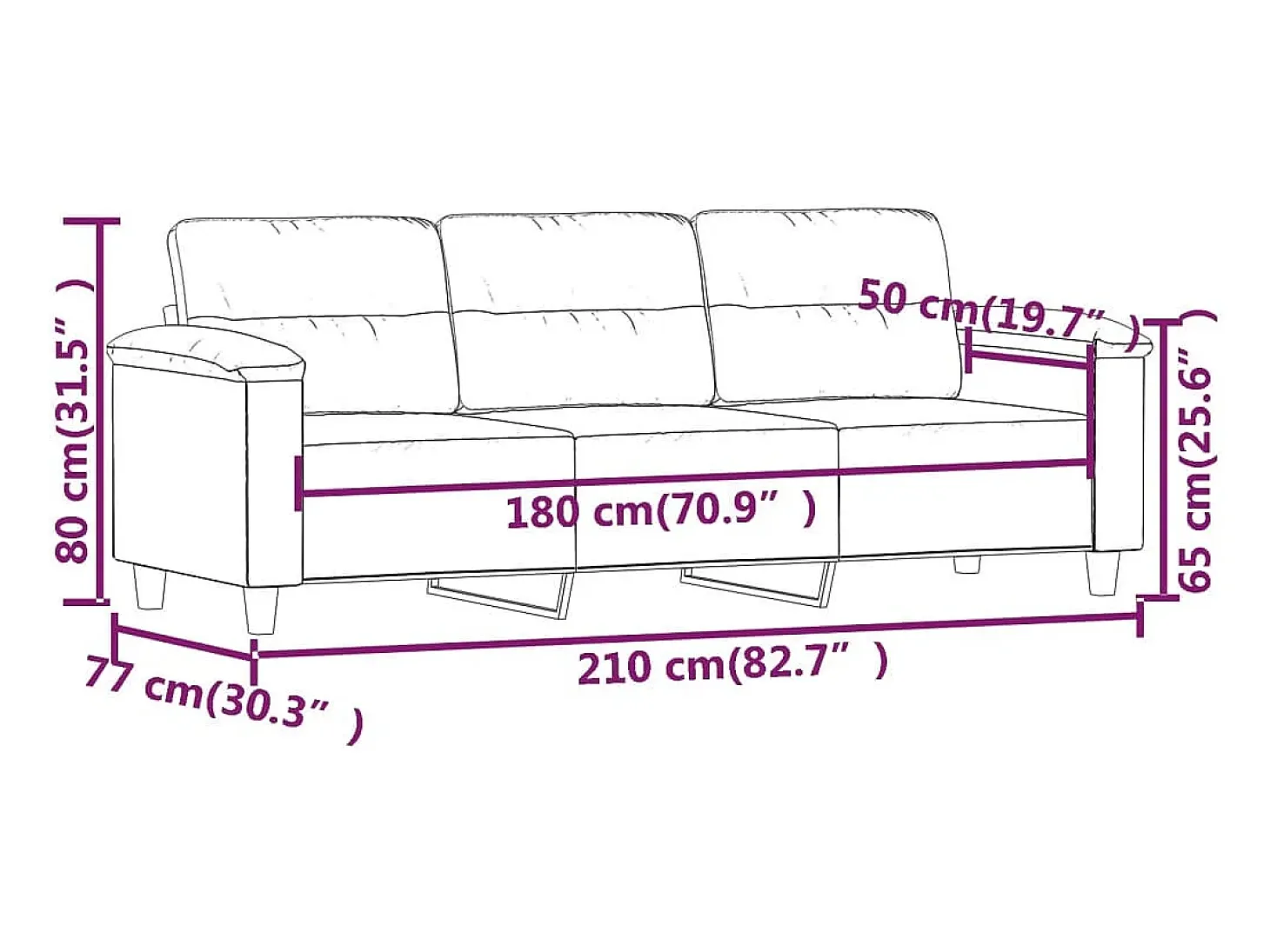 Sofá de 3 plazas de tela de microfibra color crema 180 cm