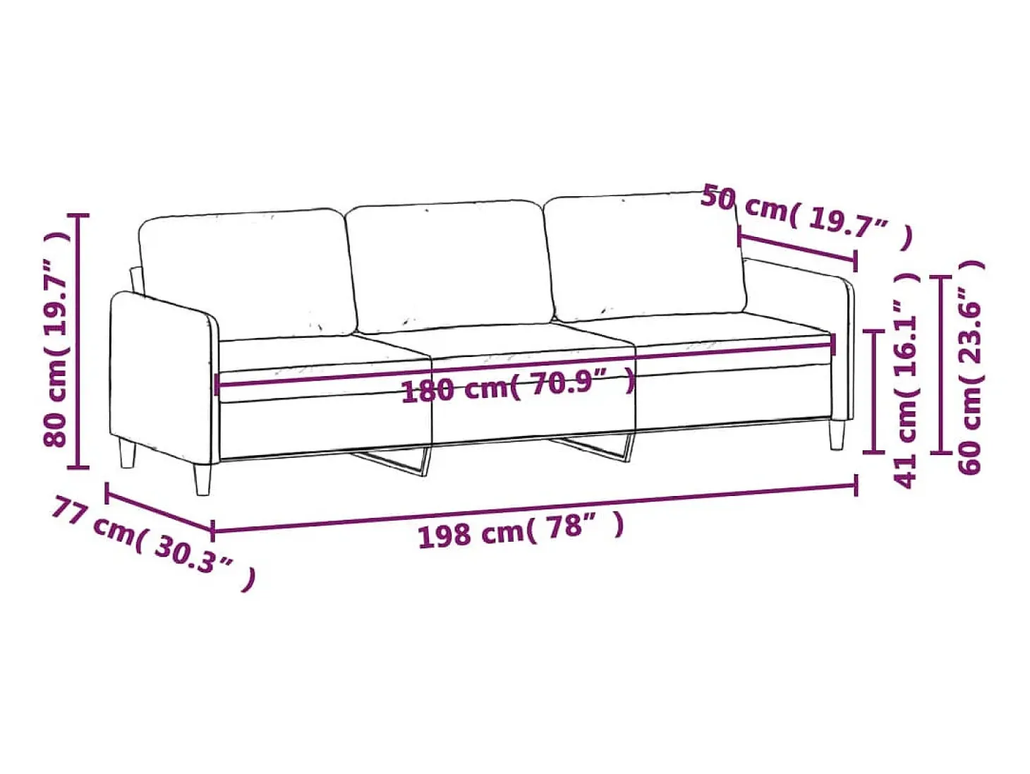 Sofá de 3 plazas de tela gris taupe 180 cm