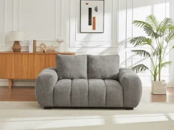 Sofá de 2 plazas de tela gris con efecto acolchado estilo design BERENIA
