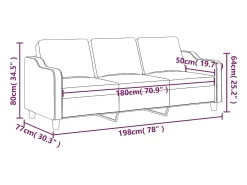 Sofá de 3 plazas de tela negro 180 cm