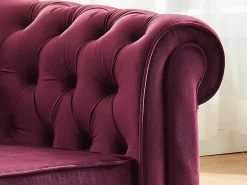 Sofá de 3 plazas de terciopelo color ciruela CHESTERFIELD
